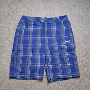 Puma Golf Style Shorts Men's Size 32 (actual 33.5) USP DRY Pockets Blue Plaid